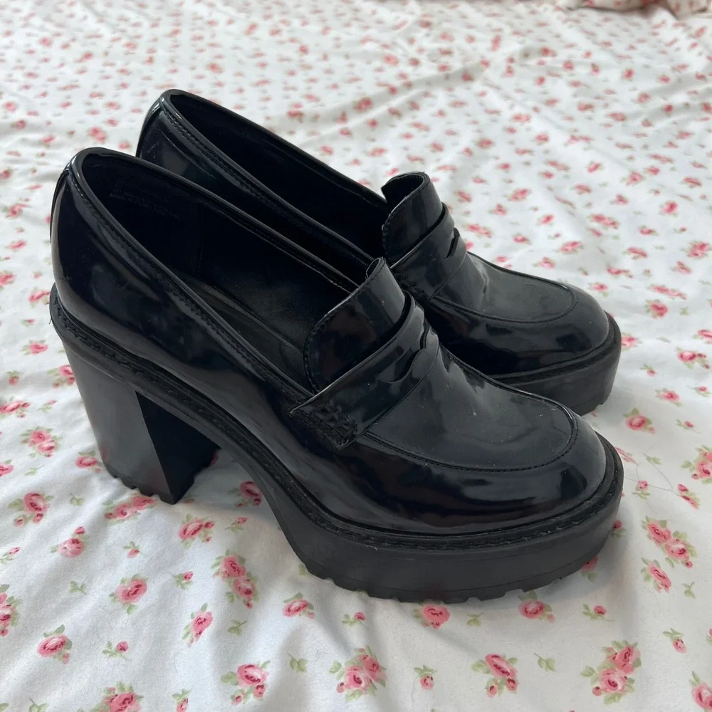 cutest patent leather loafer platform heels
